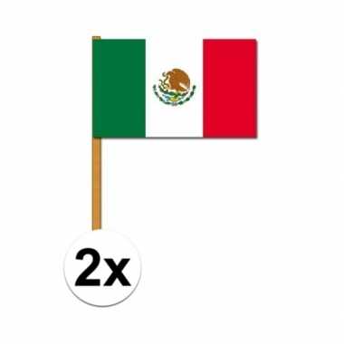 Mexicaanse 2x stuks mexico zwaaivlaggetjes