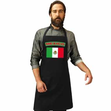 Mexicaanse vlag keukenschort/ barbecueschort zwart heren en dames