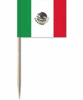 Mexicaanse 100x vlaggetjes prikkers mexico 8 cm hout papier